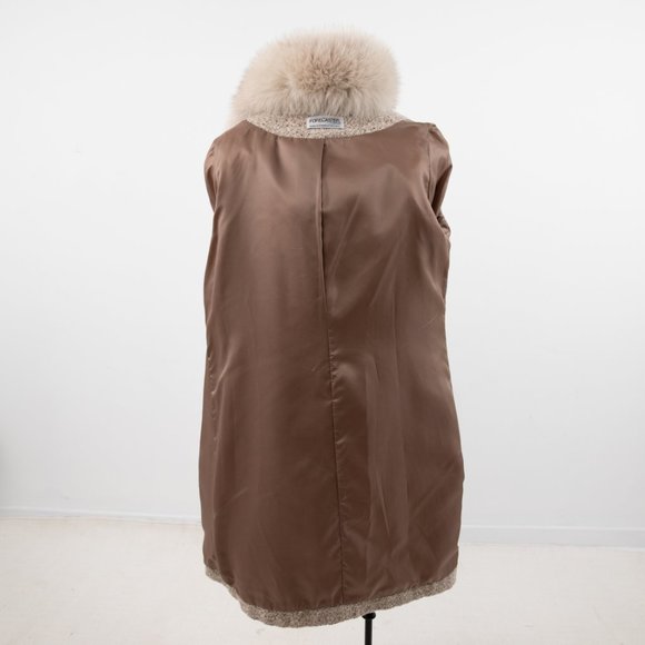 Vintage 90s M/L Fox Fur Collar Tweed Coat Tan - Picture 11 of 15